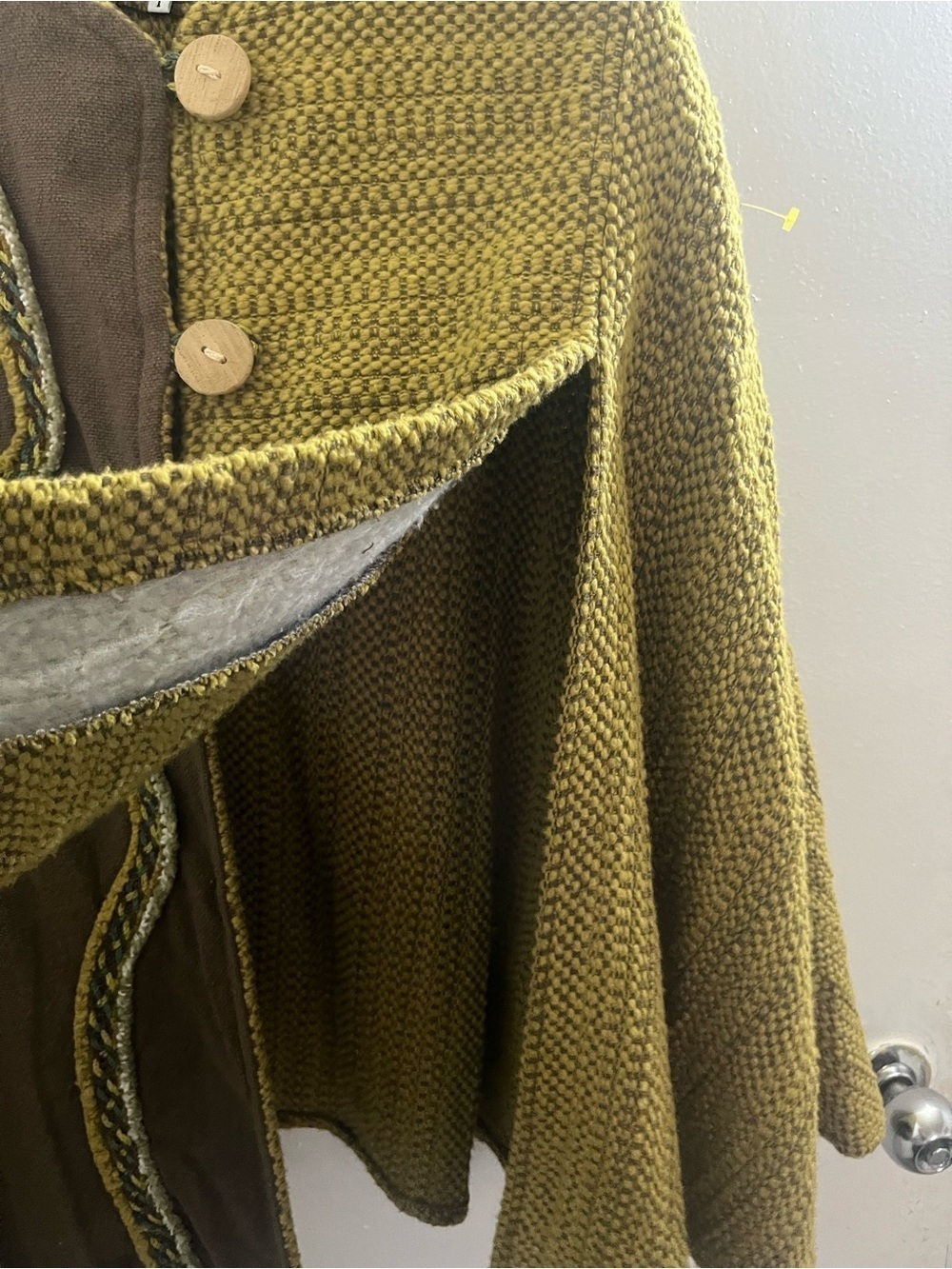 Puska Textured Olive Green Knit Swing Cardigan with Brown Accent - Picture 5 of 7